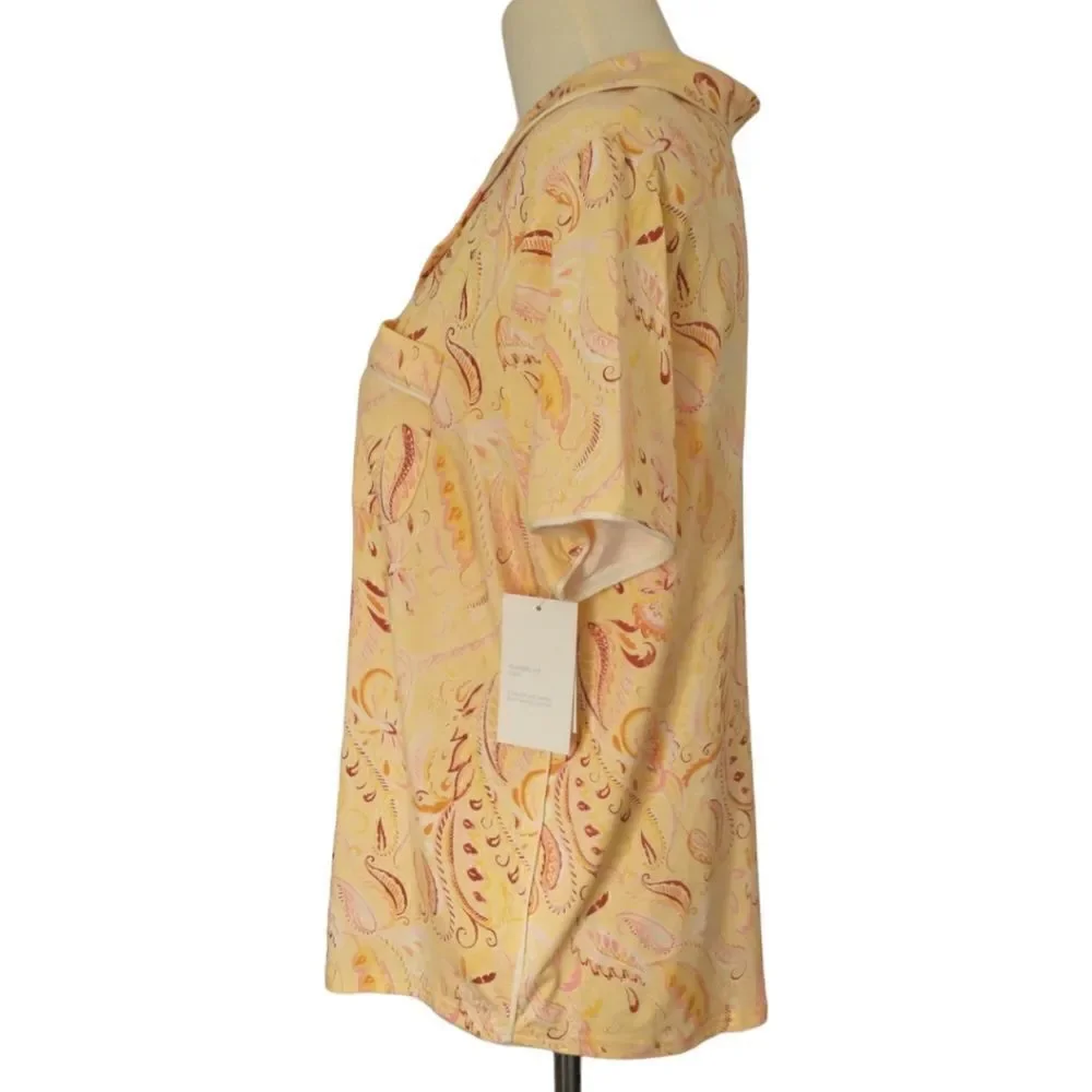 Stars Above Pajama Top New Tags Medium Paisley Pastel Yellow Soft Short Sleeves.